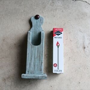 Vintage Long Match Holder Apothecary Wood Leather Cottage Farmhouse Wall Decor